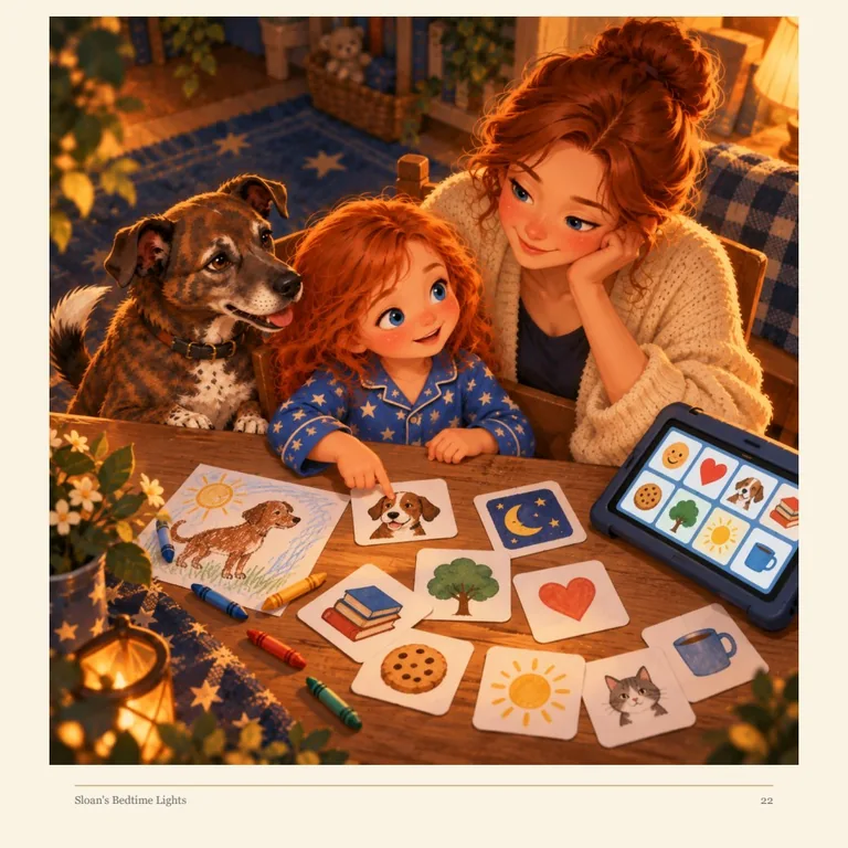 Original book illustration from the modern reflection, showing communication picture cards.